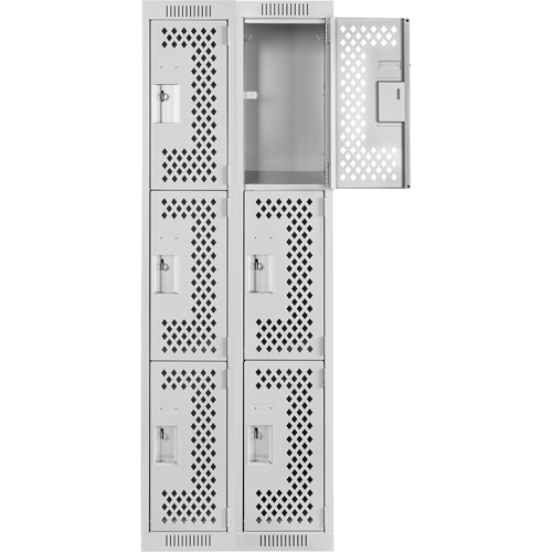 Clean Line Lockers, 3 -tier, Bank of 2, 24" x 12" x 72", Steel, Grey, Rivet (Assembled), Perforated Distribution Élite MP