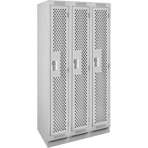 Clean Line Lockers, Bank of 3, 36" x 12" x 76", Steel, Grey, Rivet (Assembled), Perforated Distribution Élite MP