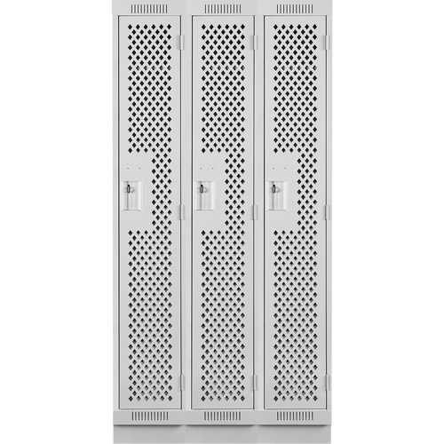 Clean Line Lockers, Bank of 3, 36" x 12" x 76", Steel, Grey, Rivet (Assembled), Perforated Distribution Élite MP