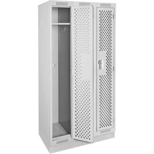 Clean Line Lockers, Bank of 3, 36" x 12" x 76", Steel, Grey, Rivet (Assembled), Perforated Distribution Élite MP
