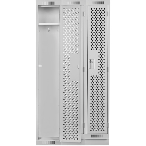 Clean Line Lockers, Bank of 3, 36" x 12" x 76", Steel, Grey, Rivet (Assembled), Perforated Distribution Élite MP