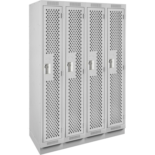 Clean Line Lockers, Bank of 4, 48" x 12" x 76", Steel, Grey, Rivet (Assembled), Perforated Distribution Élite MP