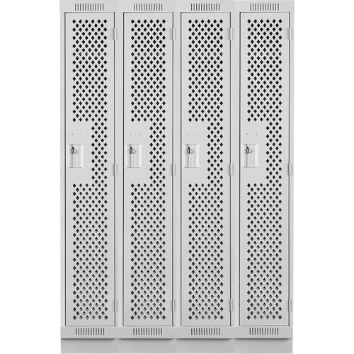 Clean Line Lockers, Bank of 4, 48" x 12" x 76", Steel, Grey, Rivet (Assembled), Perforated Distribution Élite MP