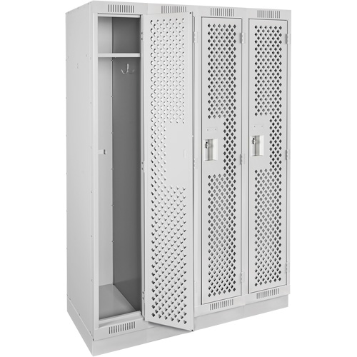 Clean Line Lockers, Bank of 4, 48" x 12" x 76", Steel, Grey, Rivet (Assembled), Perforated Distribution Élite MP