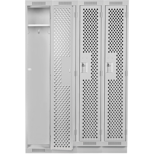 Clean Line Lockers, Bank of 4, 48" x 12" x 76", Steel, Grey, Rivet (Assembled), Perforated Distribution Élite MP