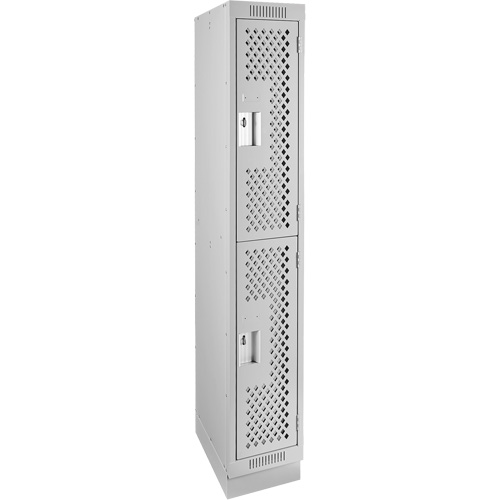 Clean Line Lockers, 2 -tier, 12" x 15" x 76", Steel, Grey, Rivet (Assembled), Perforated Distribution Élite MP