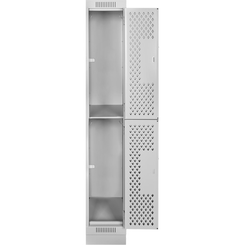 Clean Line Lockers, 2 -tier, 12" x 15" x 76", Steel, Grey, Rivet (Assembled), Perforated Distribution Élite MP