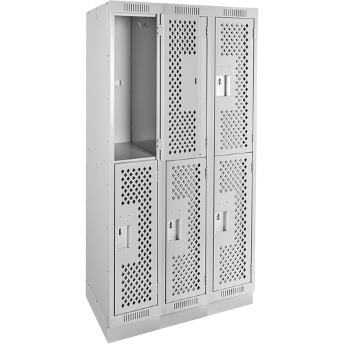 Clean Line Lockers, 2 -tier, Bank of 3, 36" x 15" x 76", Steel, Grey, Rivet (Assembled), Perforated Distribution Élite MP
