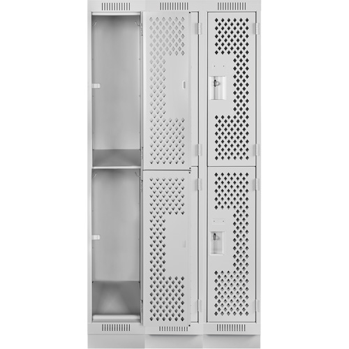 Clean Line Lockers, 2 -tier, Bank of 3, 36" x 15" x 76", Steel, Grey, Rivet (Assembled), Perforated Distribution Élite MP
