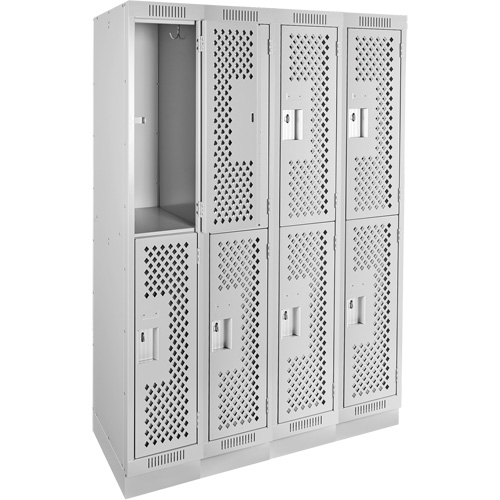 Clean Line Lockers, 2 -tier, Bank of 4, 48" x 15" x 76", Steel, Grey, Rivet (Assembled), Perforated Distribution Élite MP