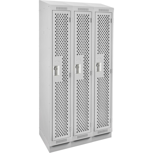 Clean Line Lockers, Bank of 3, 36" x 18" x 82", Steel, Grey, Rivet (Assembled), Perforated Distribution Élite MP