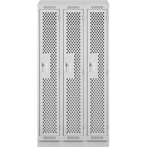 Clean Line Lockers, Bank of 3, 36" x 18" x 82", Steel, Grey, Rivet (Assembled), Perforated Distribution Élite MP