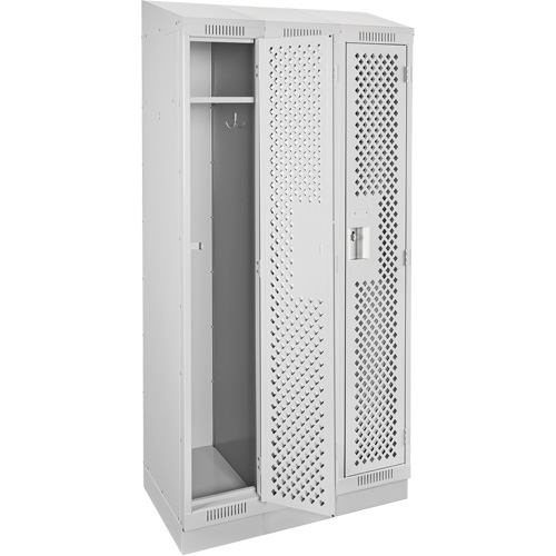 Clean Line Lockers, Bank of 3, 36" x 18" x 82", Steel, Grey, Rivet (Assembled), Perforated Distribution Élite MP