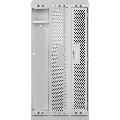 Clean Line Lockers, Bank of 3, 36" x 18" x 82", Steel, Grey, Rivet (Assembled), Perforated Distribution Élite MP