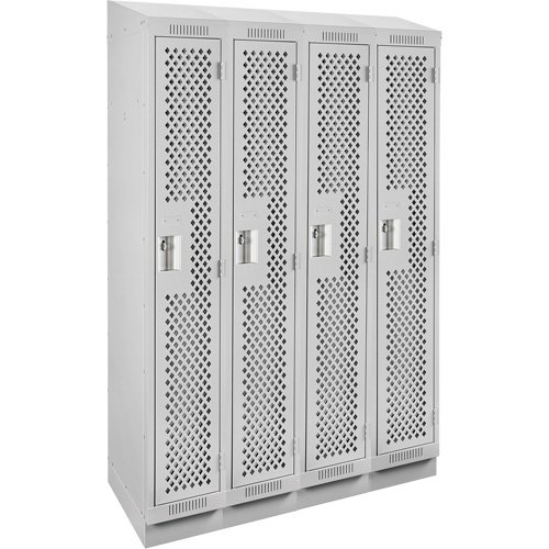 Clean Line Lockers, Bank of 4, 48" x 18" x 82", Steel, Grey, Rivet (Assembled), Perforated Distribution Élite MP