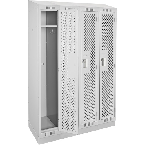 Clean Line Lockers, Bank of 4, 48" x 18" x 82", Steel, Grey, Rivet (Assembled), Perforated Distribution Élite MP