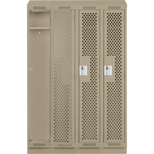 Clean Line Lockers, Bank of 4, 48" x 18" x 82", Steel, Grey, Rivet (Assembled), Perforated Distribution Élite MP