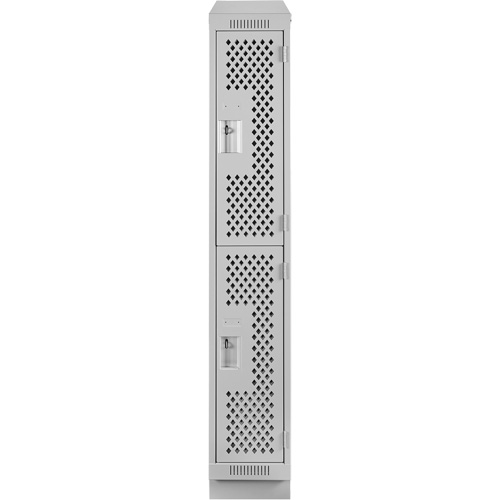 Clean Line Lockers, 2 -tier, 12" x 15" x 82", Steel, Grey, Rivet (Assembled), Perforated Distribution Élite MP