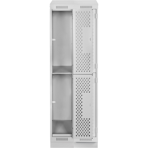 Clean Line Lockers, 2 -tier, Bank of 2, 24" x 18" x 82", Steel, Grey, Rivet (Assembled), Perforated Distribution Élite MP
