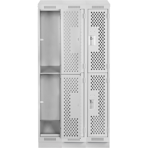 Clean Line Lockers, 2 -tier, Bank of 3, 36" x 15" x 82", Steel, Grey, Rivet (Assembled), Perforated Distribution Élite MP