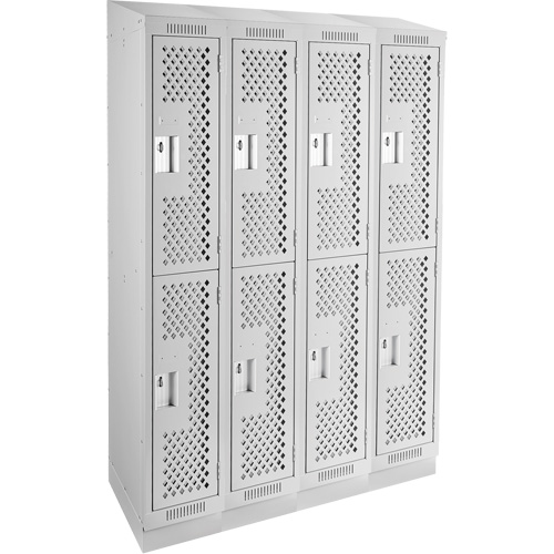 Clean Line Lockers, 2 -tier, Bank of 4, 48" x 15" x 82", Steel, Grey, Rivet (Assembled), Perforated Distribution Élite MP