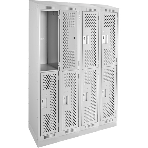Clean Line Lockers, 2 -tier, Bank of 4, 48" x 15" x 82", Steel, Grey, Rivet (Assembled), Perforated Distribution Élite MP