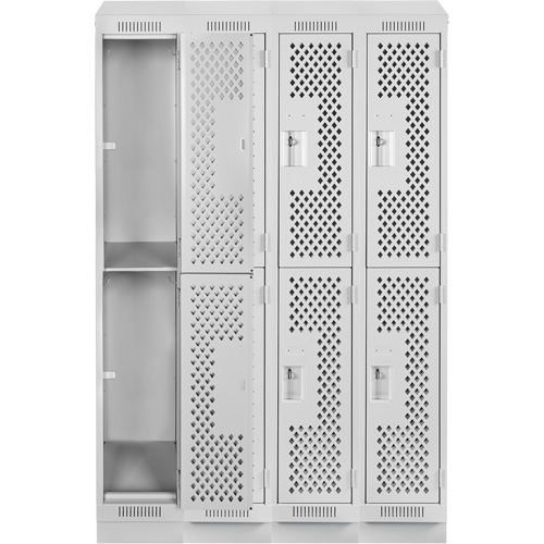 Clean Line Lockers, 2 -tier, Bank of 4, 48" x 15" x 82", Steel, Grey, Rivet (Assembled), Perforated Distribution Élite MP