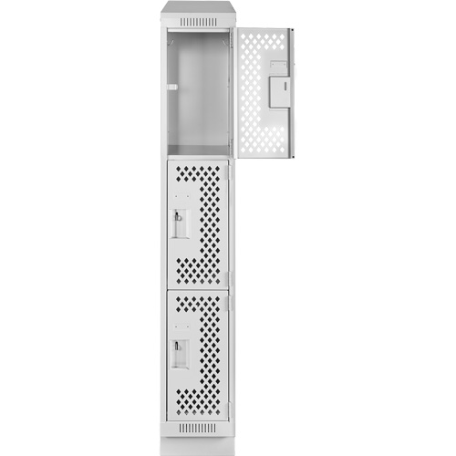 Clean Line Lockers, 3 -tier, 12" x 18" x 82", Steel, Grey, Rivet (Assembled), Perforated Distribution Élite MP