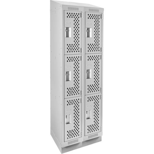 Clean Line Lockers, 3 -tier, Bank of 2, 24" x 18" x 82", Steel, Grey, Rivet (Assembled), Perforated Distribution Élite MP