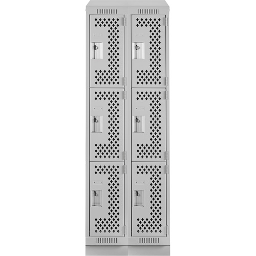 Clean Line Lockers, 3 -tier, Bank of 2, 24" x 18" x 82", Steel, Grey, Rivet (Assembled), Perforated Distribution Élite MP