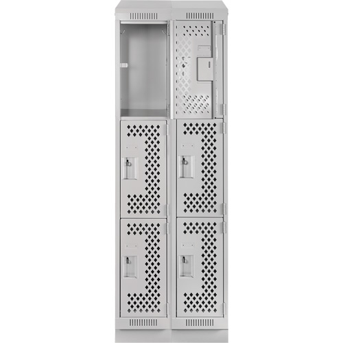 Clean Line Lockers, 3 -tier, Bank of 2, 24" x 18" x 82", Steel, Grey, Rivet (Assembled), Perforated Distribution Élite MP