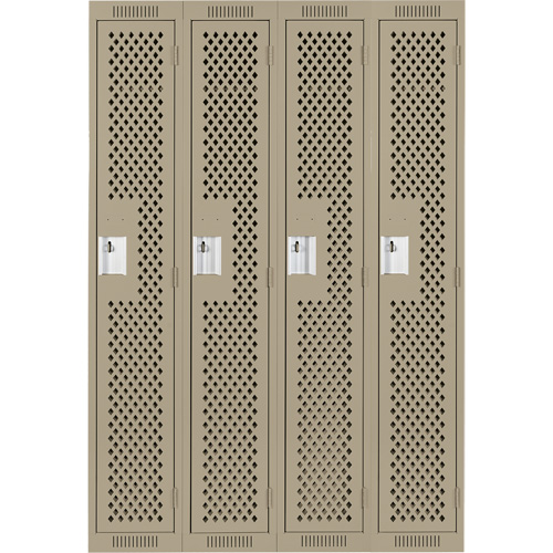 Clean Line Lockers, Bank of 4, 48" x 15" x 72", Steel, Beige, Rivet (Assembled), Perforated Distribution Élite MP