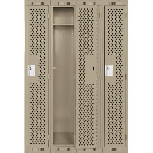 Clean Line Lockers, Bank of 4, 48" x 15" x 72", Steel, Beige, Rivet (Assembled), Perforated Distribution Élite MP