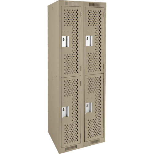 Clean Line Lockers, 2 -tier, Bank of 2, 24" x 15" x 72", Steel, Beige, Rivet (Assembled), Perforated Distribution Élite MP