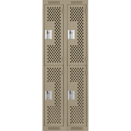 Clean Line Lockers, 2 -tier, Bank of 2, 24" x 15" x 72", Steel, Beige, Rivet (Assembled), Perforated Distribution Élite MP