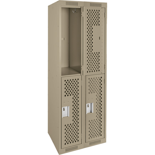 Clean Line Lockers, 2 -tier, Bank of 2, 24" x 15" x 72", Steel, Beige, Rivet (Assembled), Perforated Distribution Élite MP