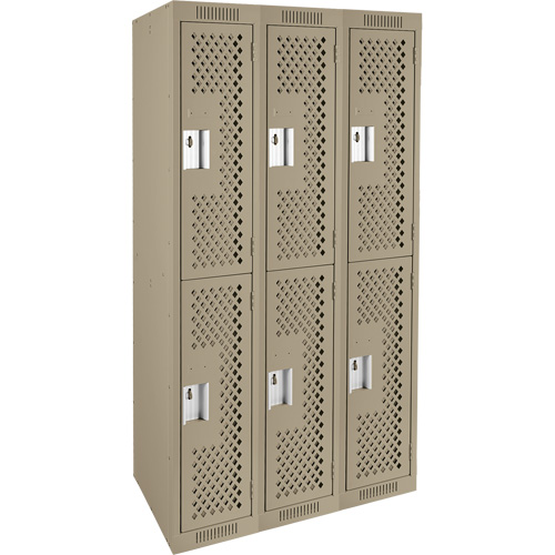 Clean Line Lockers, 2 -tier, Bank of 3, 36" x 15" x 72", Steel, Beige, Rivet (Assembled), Perforated Distribution Élite MP