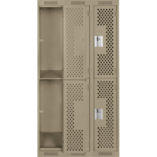 Clean Line Lockers, 2 -tier, Bank of 3, 36" x 15" x 72", Steel, Beige, Rivet (Assembled), Perforated Distribution Élite MP