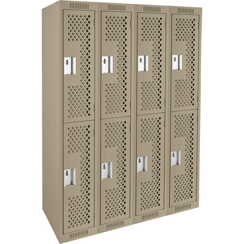 Clean Line Lockers, 2 -tier, Bank of 4, 48" x 15" x 72", Steel, Beige, Rivet (Assembled), Perforated Distribution Élite MP