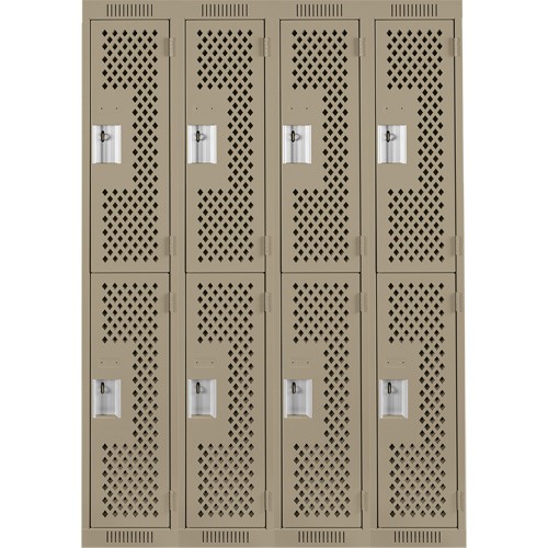 Clean Line Lockers, 2 -tier, Bank of 4, 48" x 15" x 72", Steel, Beige, Rivet (Assembled), Perforated Distribution Élite MP