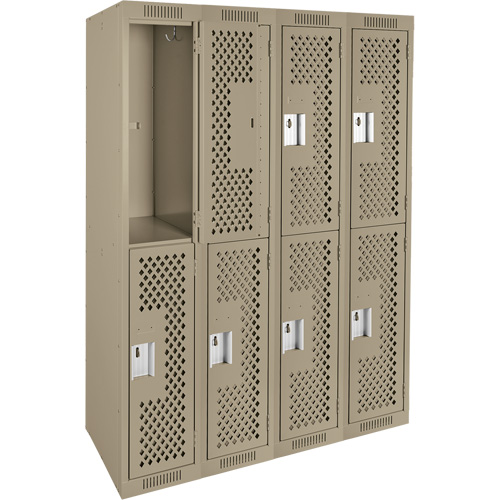 Clean Line Lockers, 2 -tier, Bank of 4, 48" x 15" x 72", Steel, Beige, Rivet (Assembled), Perforated Distribution Élite MP