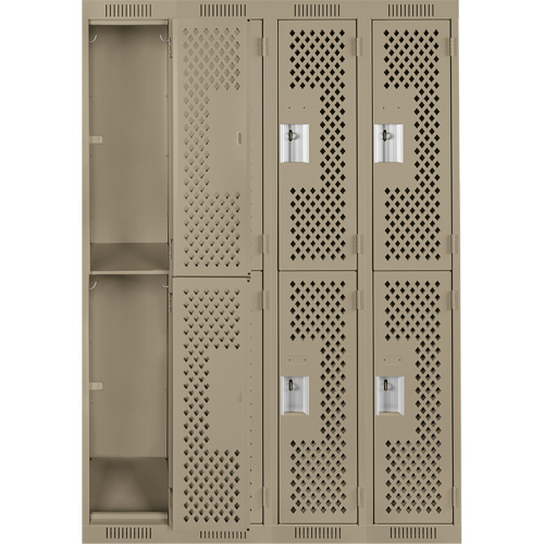 Clean Line Lockers, 2 -tier, Bank of 4, 48" x 15" x 72", Steel, Beige, Rivet (Assembled), Perforated Distribution Élite MP