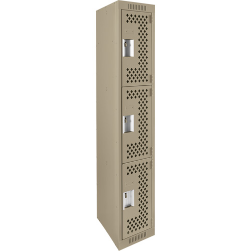 Clean Line Lockers, 3 -tier, 12" x 12" x 72", Steel, Beige, Rivet (Assembled), Perforated Distribution Élite MP