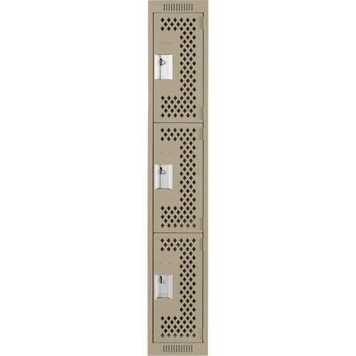 Clean Line Lockers, 3 -tier, 12" x 12" x 72", Steel, Beige, Rivet (Assembled), Perforated Distribution Élite MP