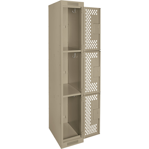 Clean Line Lockers, 3 -tier, 12" x 12" x 72", Steel, Beige, Rivet (Assembled), Perforated Distribution Élite MP