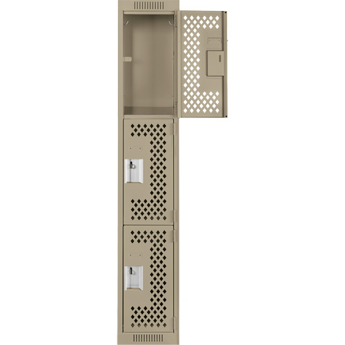 Clean Line Lockers, 3 -tier, 12" x 12" x 72", Steel, Beige, Rivet (Assembled), Perforated Distribution Élite MP