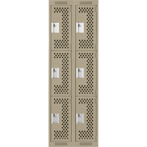 Clean Line Lockers, 3 -tier, Bank of 2, 24" x 12" x 72", Steel, Beige, Rivet (Assembled), Perforated Distribution Élite MP