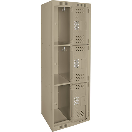 Clean Line Lockers, 3 -tier, Bank of 2, 24" x 12" x 72", Steel, Beige, Rivet (Assembled), Perforated Distribution Élite MP
