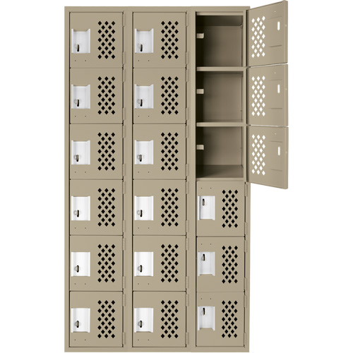 Clean-Line Perforated Lockerette, 6 -tier, Bank of 3, 15" x 72" x 12", Steel Distribution Élite MP