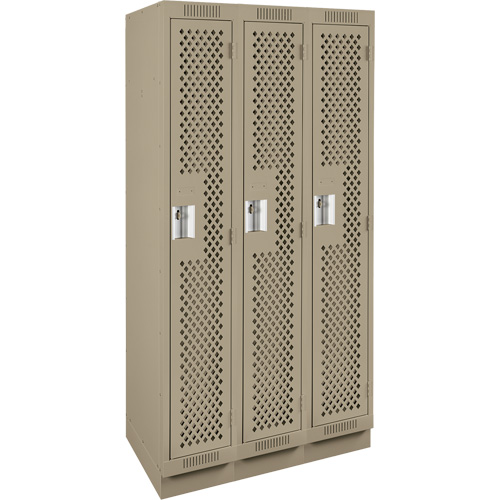 Clean Line Lockers, Bank of 3, 36" x 12" x 76", Steel, Beige, Rivet (Assembled), Perforated Distribution Élite MP